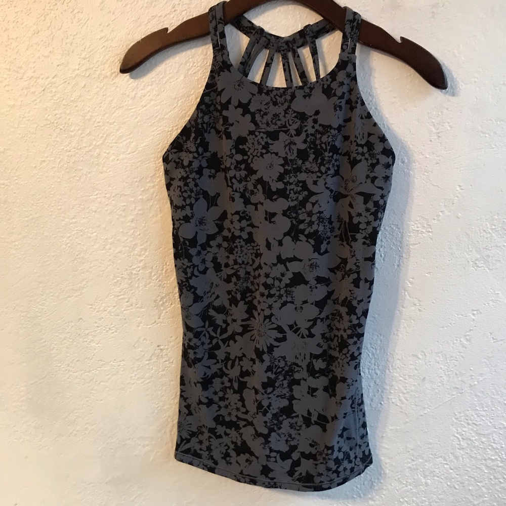 lululemon athletica Black and Gray Floral Strappy Tank Top